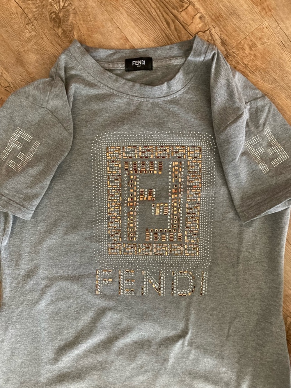 Fendi Silver-Gray Crystal Logo Tee Dress - Picture 4 of 9